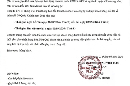 THÔNG BÁO LỊCH NGHỈ LỄ QUỐC KHÁNH 02/09/2026